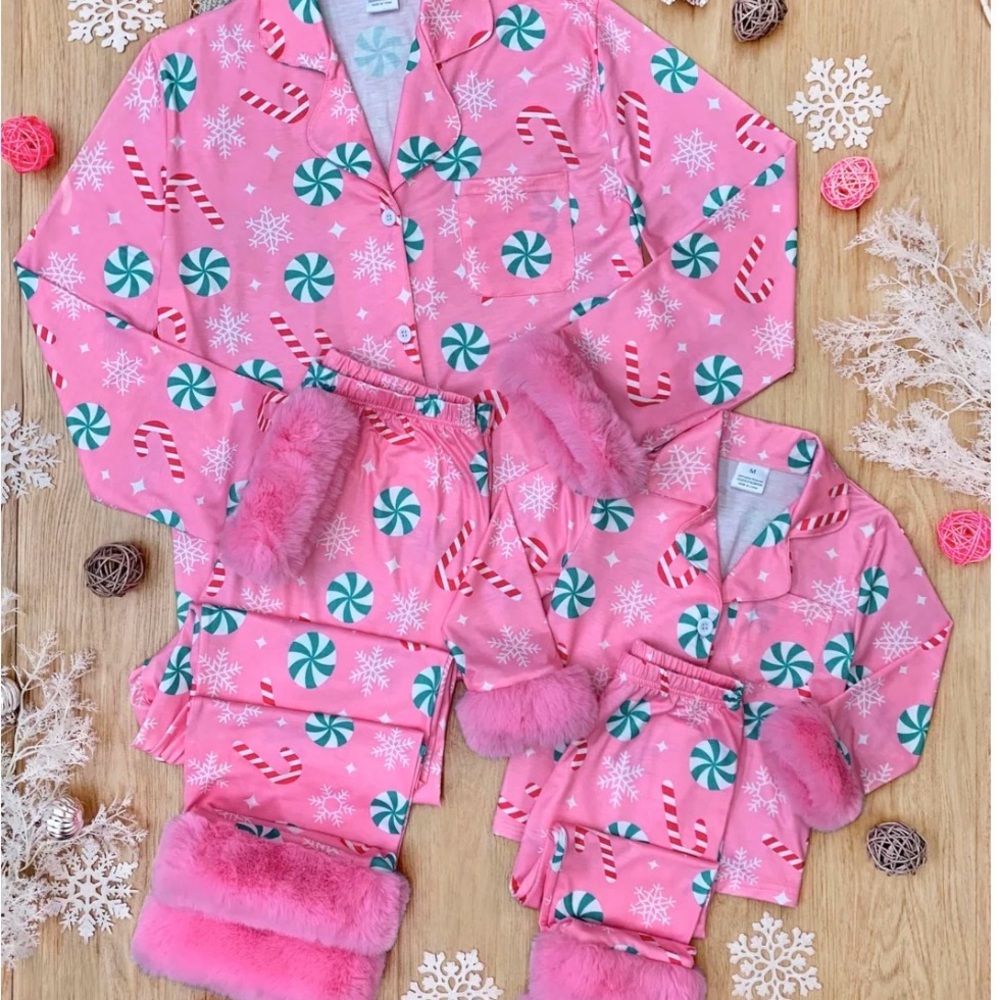 Festive Pink Peppermint Women's Pajama Set - Picture 2 of 2